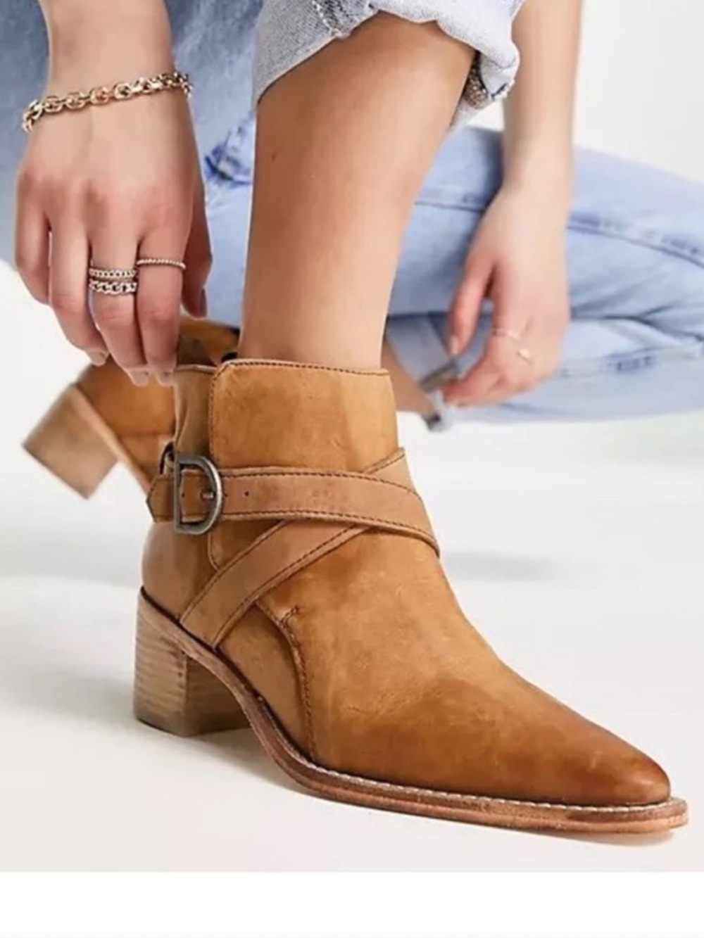 Free People Back Loop Ankle Boots Western-inspired Booties Sz:37.5(7) Coachella